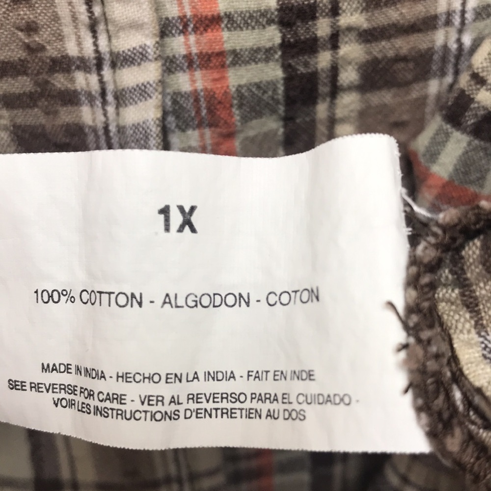 Gloria Vanderbilt Casuals Women’s 1X Neutral Tones Button Up Plaid Top Blouse - Picture 6 of 7